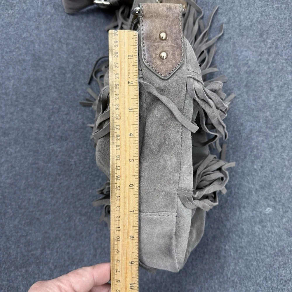 GAP 100% Cow Suede Fringe Hobo Shoulder Bag Boho Western Taupe - Picture 3 of 13